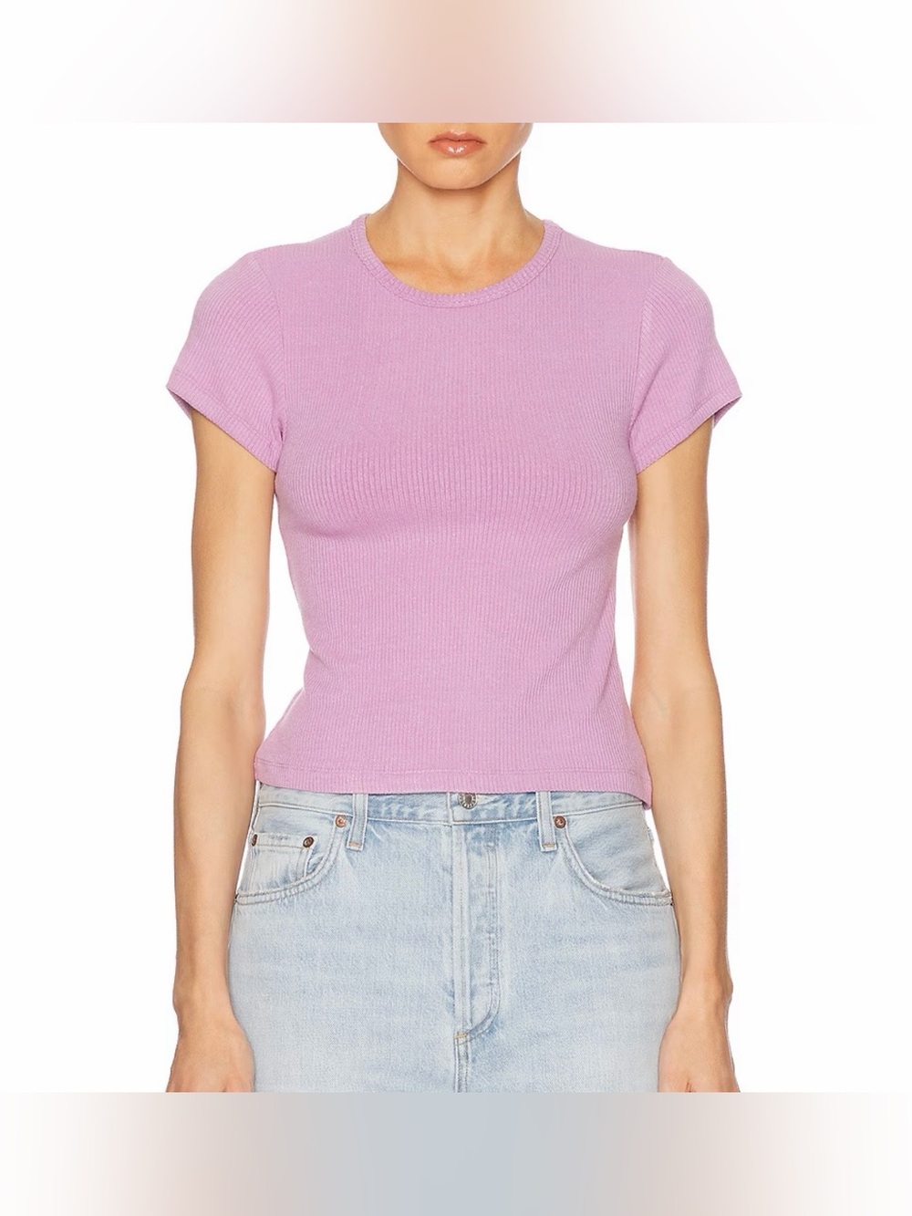 SABLYN Yael Cropped Baby Tee Top in Orchid Size M Rib Knit Short Sleeve Stretch